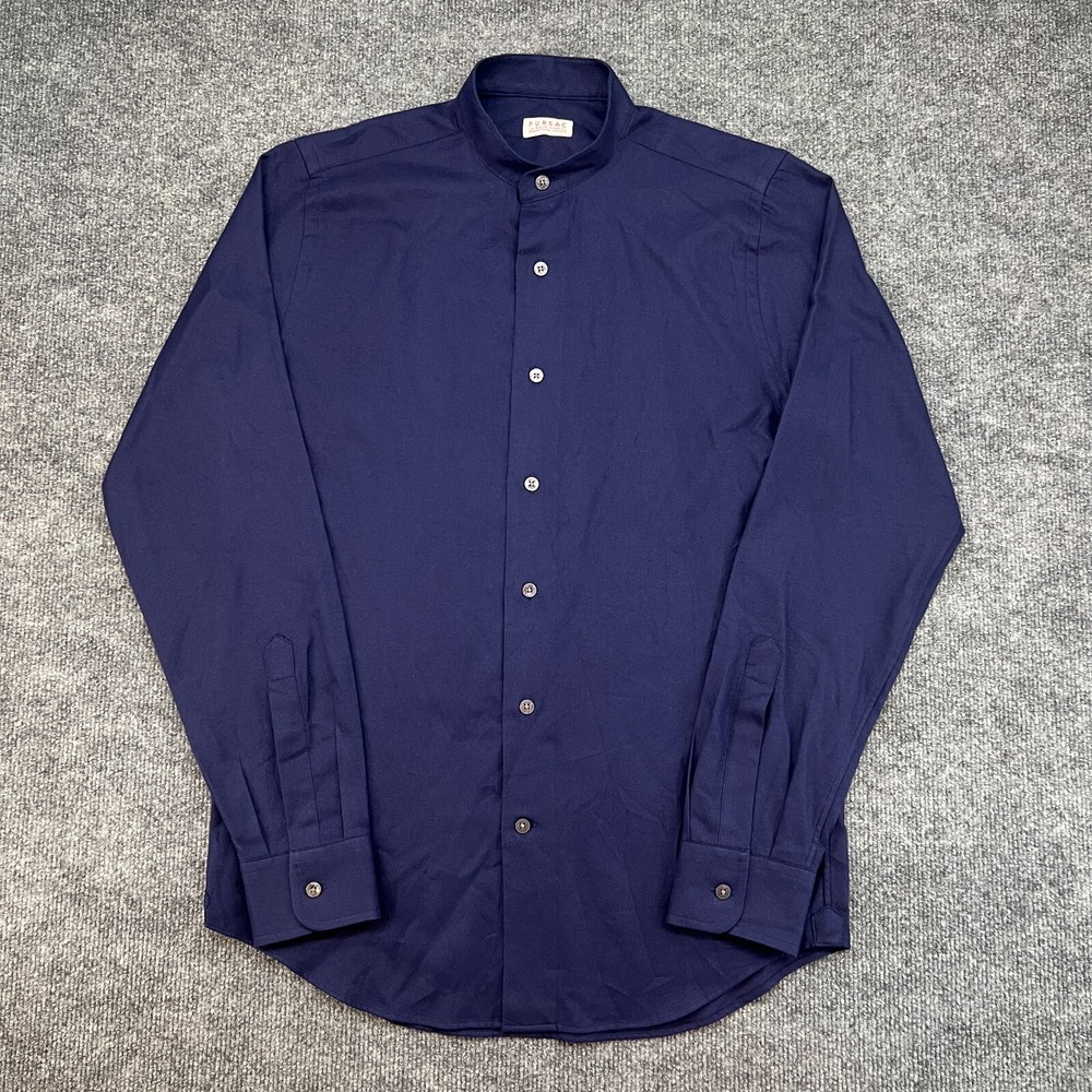De Fursac Men's Blue Solid Button Down Dress Shirt Paris France Small